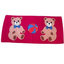 Vintage Teddy Bear &amp; Ball Red Childrens Beach Bath  Terry Cotton Towel - £15.13 GBP