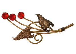 Art Deco I. Michelson 1/20 12k GF Ruby Red Rhinestone Flower Brooch Pin 1930s - £25.57 GBP