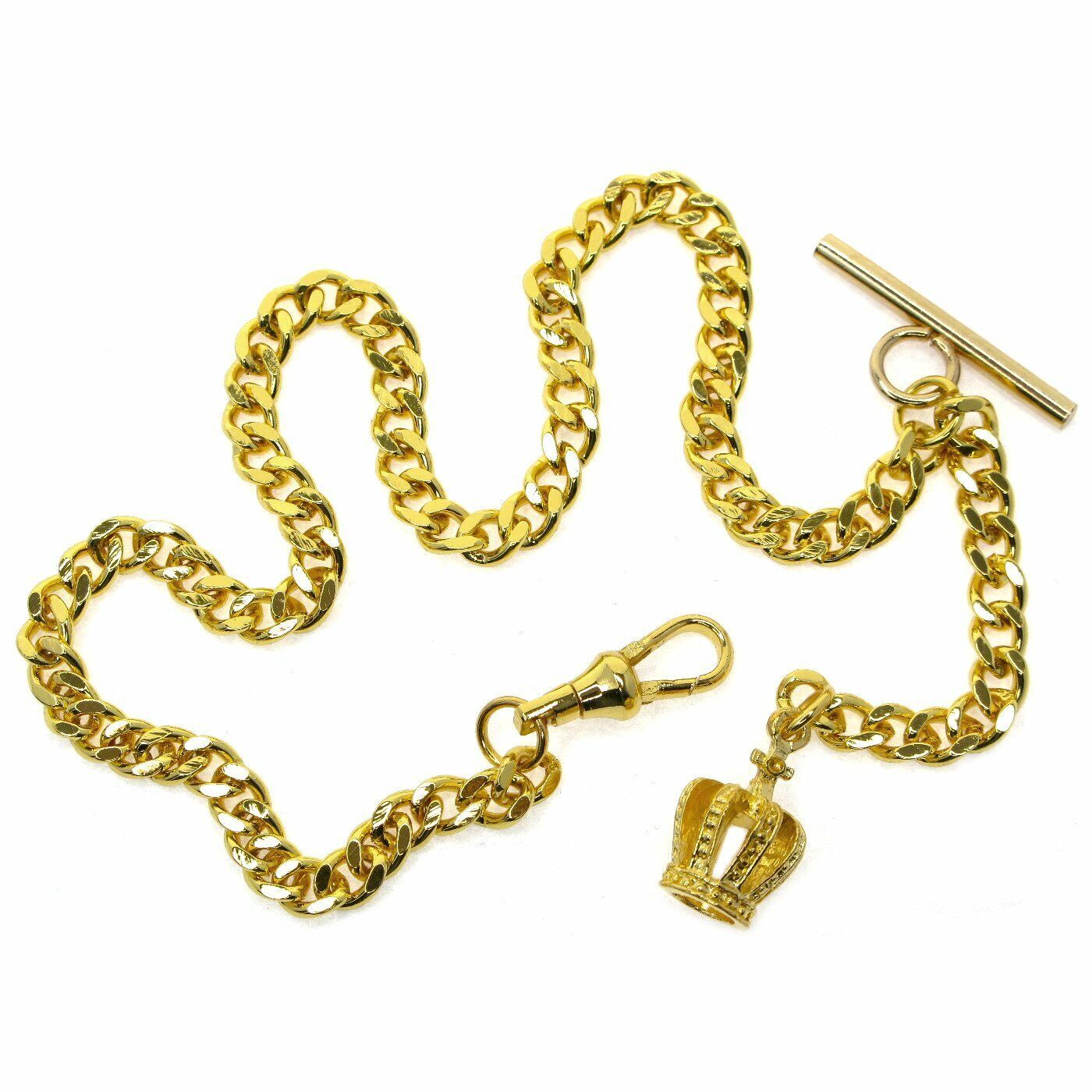 Albert Chain Gold Color Pocket Watch Chain Crown Fob T Bar Swivel Clip M... - $15.29