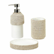 Croscill Coastal Stripe Soap Dispenser Toothbrush Holder Soap Dish Set of 3 - £58.48 GBP