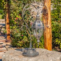 Victorian-Style Hanging Lantern with Ornate Iron Stand (Frosted Gold, 33.75&quot; T.) - £106.95 GBP+