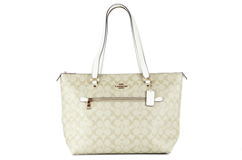 COACH - Zip Top Tote in Signature Coated Canvas&amp;Leather- Light Khaki F79... - £78.65 GBP