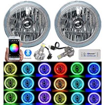 7&quot; Bluetooth Phone RGB SMD Color Change Halo Angel Eye H4 LED 6k Headlig... - £216.56 GBP