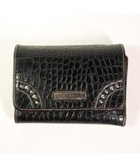 Tommy Hilfiger Black Reptile Skin Leather Trifold Wallet 6&quot; x 4&quot; Alligat... - £17.95 GBP