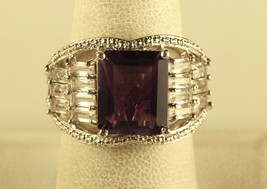 Vtg Sterling Signed 925 STS Rare Square cut Amethyst with CZ Baguette Ring 7 1/2 - £42.71 GBP