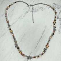 Chico&#39;s Neutral and Silver Tone Beaded Long Necklace - £13.47 GBP