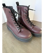 SINCERELY JULES BOOTS WOMENS 8.5 M BURGANDY LEATHER SIDE ZIP COMBAT BOOT... - $632.30 MXN