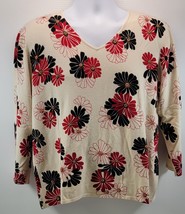 L) Sag Harbor Floral Shirt V-Neck Red Black White XL - £7.83 GBP
