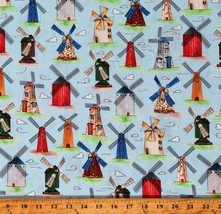 Cotton Windmills Scenery Dutch Windmill Whimsy Fabric Print by the Yard D655.10 - £12.29 GBP