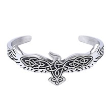 Celtic Hawk Bracelet Silver Stainless Steel Norse Raven Falcon Phoenix Cuff - £27.59 GBP