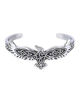 Celtic Hawk Bracelet Silver Stainless Steel Norse Raven Falcon Phoenix Cuff - £26.85 GBP