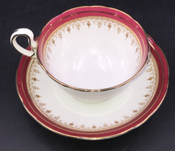 Aynsley Durham Maroon Bone China Footed Cup &amp; Saucer Set D Style Handle ... - £11.72 GBP