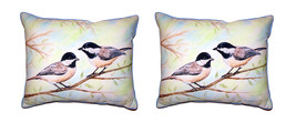 Pair Of Betsy Drake Chickadees Small Outdoor Indoor Pillows 11 X 14 - £69.99 GBP