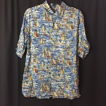 Men&#39;s Croft &amp; Barrow Sail Boats Asian Ocean Size M Short Sleeve Hawiian Shirt - £11.57 GBP