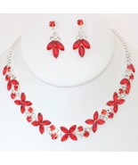 New Red Rhinestone Crystal Necklace And Earring Set - $15.84