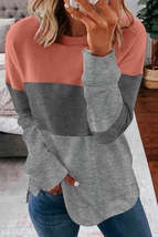 Colorblock Gray Contrast Stitching Sweatshirt with Slits - £19.33 GBP+