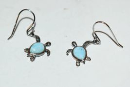 Vintage Caribbean Blue Larimar Turtle Earrings - £44.73 GBP