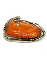 Antique Sterling Silver Art Deco Chunky Baltic Amber Cabochon Stone Broo... - £66.17 GBP