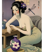 Japanese Woman Purple Vase Dragonfly 8.5x11&quot; Photo Print Style Koson/ Ha... - $8.49