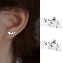 Surgical Steel Silver Three Star Screw Back Stud Earrings Women&#39;s Jewelr... - $14.11