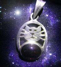 FREE WITH $75 Haunted CAT SPIRIT VESSEL pendant STERLING GARNET Witch Cassia4  image 2
