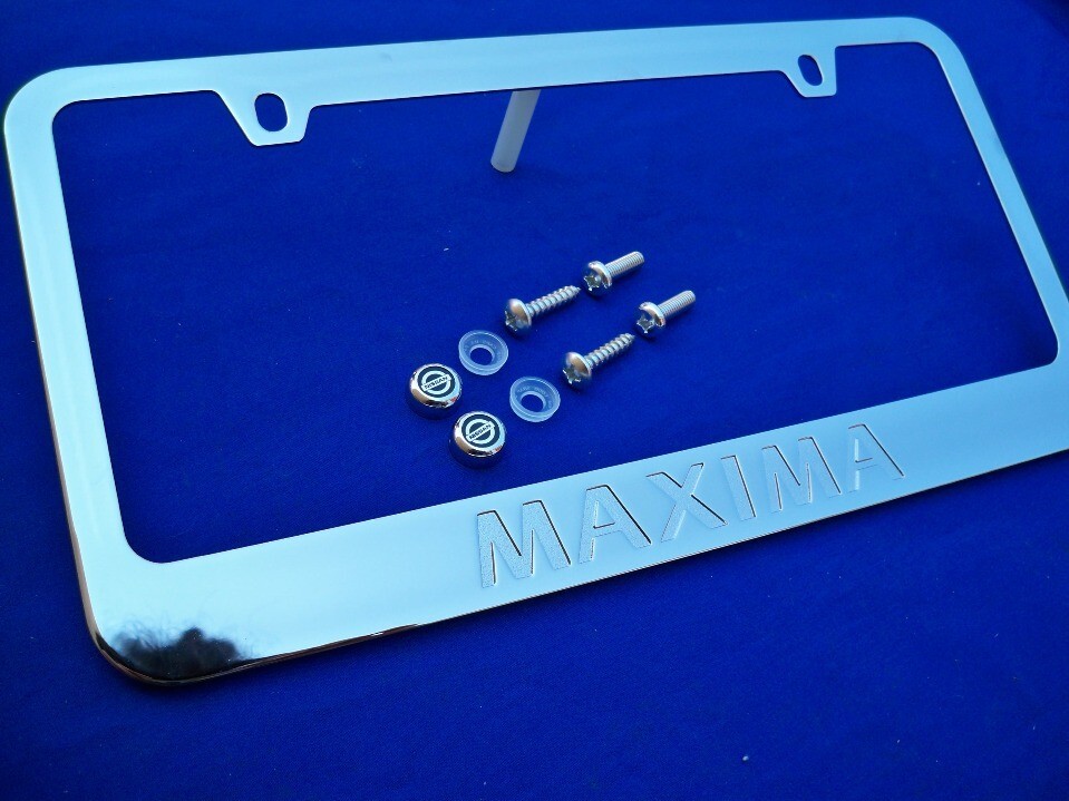 Engraved Letters Chrome Zinc License Plate Frame w/ Logo Cap For Nissan Maxima Item image 7