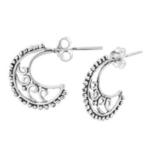 Balinese Inspired Crescent Moon Sterling Silver Stud Earrings - £7.63 GBP
