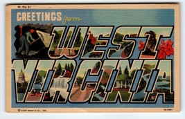 Greetings From West Virginia Large Big Letter Postcard Vintage Linen Curt Teich - $7.20