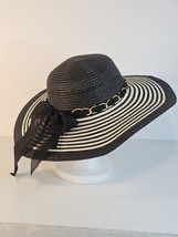 Lucky7 Woven Straw Sun Hat Wide Brim Floppy Hat Gold White Black Resort Wear - £22.01 GBP