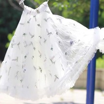 White Cherry Pattern A-line Long Tulle Skirt High Waisted Fairy Tutu Party Skirt image 2