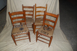 Vintage Ladderback Chairs Handmade Burlap and Vinyl seat, 3 left - $85.51