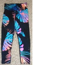 Womens Yoga Pants Victorias Secret PINK Black Floral Foldover Waist Capr... - £31.58 GBP