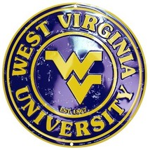 West Virginia University Mountaineers Embossed Metal 12&quot; Circle Sign - £7.77 GBP