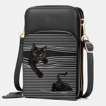 Women Shoulder Bag Cute Cat Stripes Pattern Crossbody Cell Phone Bag 4.7-6.3 Inc - £34.08 GBP