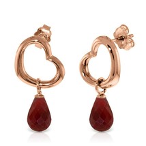 6.6 Carat 14K Rose Gold Heart Gemstone Earrings w/ Dangling Natural Rubies - £383.27 GBP