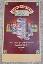 Vintage Budweiser Turn Cans Into Cash Poster Beer Mancave Collectible - $99.95