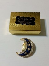 Vintage GALE GRANT Crescent Moon with Face and Stars and Stones Brooch Pin - £39.50 GBP