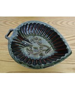 Vtg art pottery leaf shaped jelly cake mold brown high gloss glaze signe... - £31.44 GBP