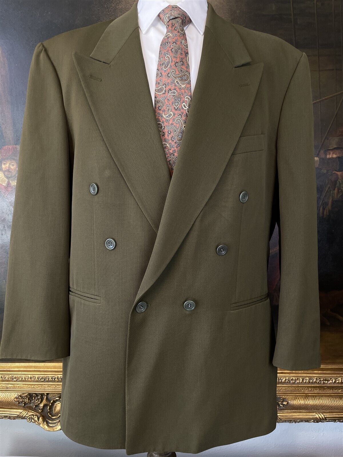 VTG Zanetti 56L | 46L MADE IN ITALY Marzotto Wool Olive Double Breasted ... - £101.54 GBP