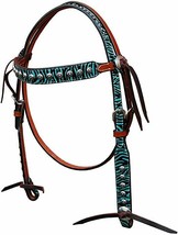 Western Horse TEAL ZEBRA / Medium Oil Premium Leather Browband Headstall + Reins - £47.00 GBP