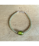 Handmade Bracelet, Lt. Green/Silver/Black Glass bead w/silver &amp; lt. gree... - $9.75