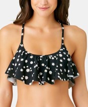 California Waves Juniors Daisy Daze Printed Flounce Bikini Top Medium Black - £16.06 GBP