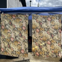 Stunning Floral Gray Gold Coral And Mint Green Curtains Handmade 34x48each - $24.47