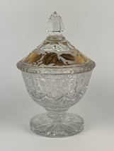 Vintage Lead Crystal Pedestal Covered Candy Jar Dish Real Gold Gilding - Heavy - £30.83 GBP
