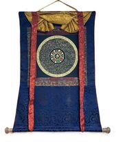 MANTRA MANDALA ORIGINAL BLACK AND GOLD TIBETAN THANGKA PAINTING WITH SIL... - $2,477.62 MXN