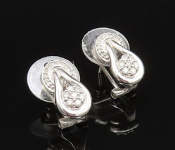 925 Sterling Silver - Vintage Floral Genuine Diamonds Drop Earrings - EG... - $67.48