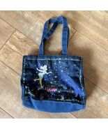 Disney Tinker Bell Tote Bag Blue Canvas Sequins Fairy Stars Castle Print... - $20.90 CAD