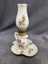RARE Moss Rose miniature 7” oil lamp &amp; ashtray combo EUC - £27.24 GBP