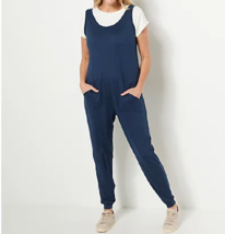 Anybody Brushed Jersey Jumpsuit &amp; Tee Layering Set- NAVY/WHITE, XX-SMALL - £24.70 GBP