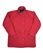 LL Bean Goose Down Parka Jacket Womens L Red Insulated Zip Mid Length - £25.46 GBP